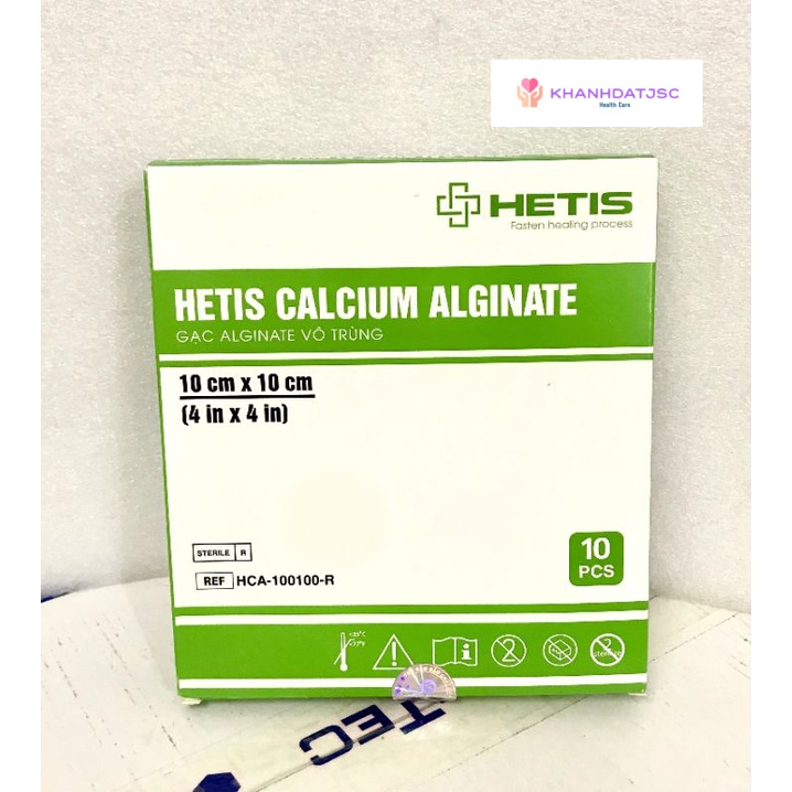 Gạc vô trùng HETIS Calcium Alginate thấm hút dịch cao, giải phóng ion canxi tăng khả năng cầm máu