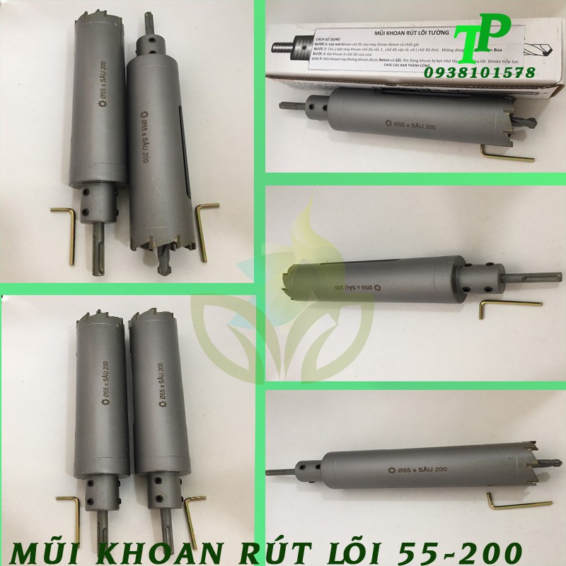 Mũi khoan rút lõi khoét tường gạch sâu Phi 55 x 200 mm không khoan bê tông, không khoan chế búa
