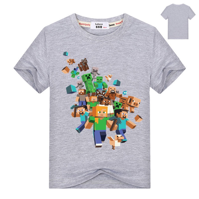 [Mã FASHIONCB154 giảm 10K đơn bất kỳ ] Áo thun cotton in hình hoạt họa Minecraft 3D cá tính cho bé