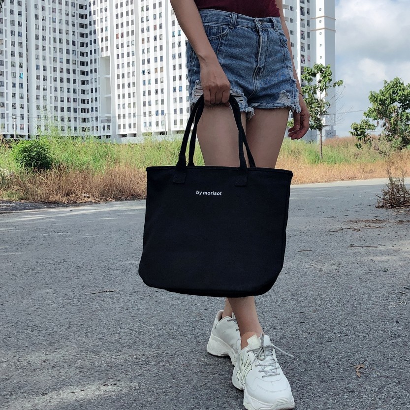 Túi tote vải bố, in hình, in chữ, phổ biến, đựng được giấy A4, 1 ngắn chính và 1 ngăn dây kéo (Nhiều mẫu để chọn)