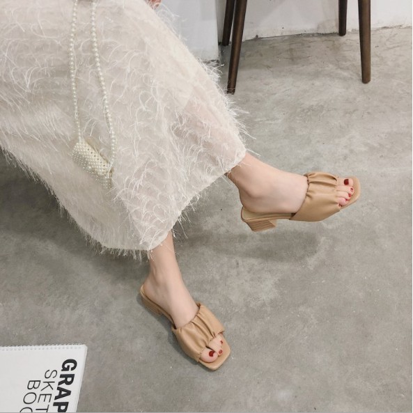 [SẴN] Dép cao gót bèo nhún đế 4cm giá mềm G039