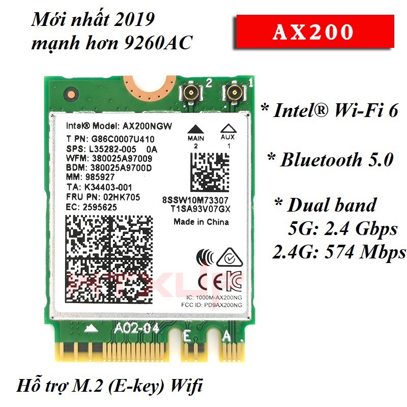 Card WIFI Intel AC8260 AC9260 AX200 AX210 802.11ax Kép Bluetooth 5.0 - Hỗ trợ các main có khe m2 wifi, PCIe | WebRaoVat - webraovat.net.vn