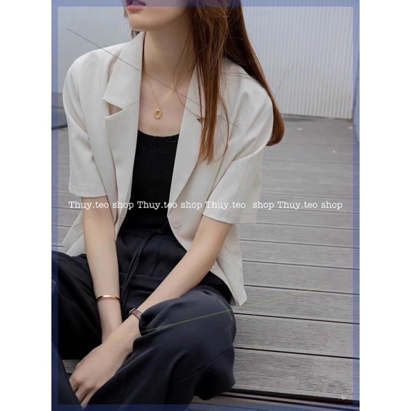 Áo blazer CỘC TAY dáng NGẮN có độn vai dày dặn