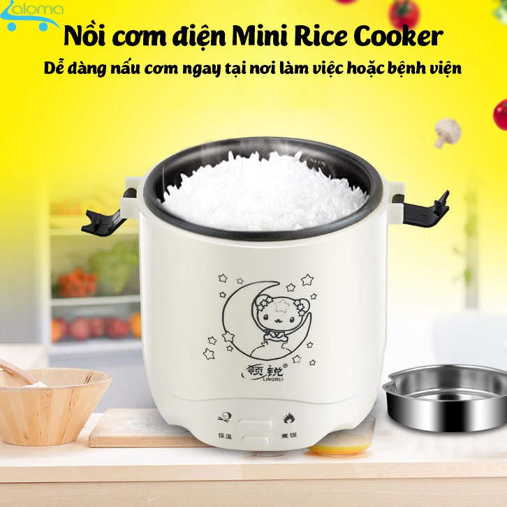 (BH 1 năm) Nồi cơm điện 1L mini Rice Cooker nấu cơm nấu cháo hâm nóng làm bánh - Tặng bộ thìa đũa Inox