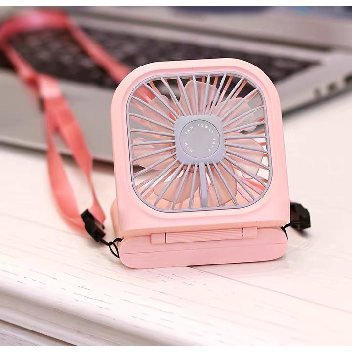 Quạt mini đeo cổ F20, kèm sạc dự phòng, có thể xoay gập 180 độ, thích hợp đi du lịch