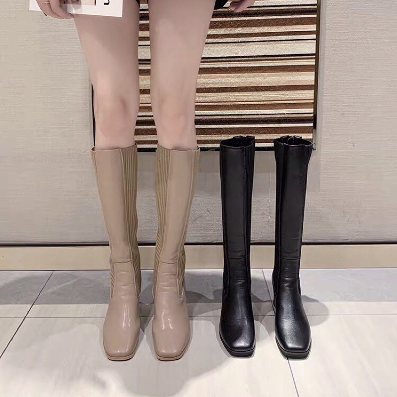 [Sẵn 37] Boots lửng đầu gối Ulzzang phối len để cong cao 7cm | BigBuy360 - bigbuy360.vn