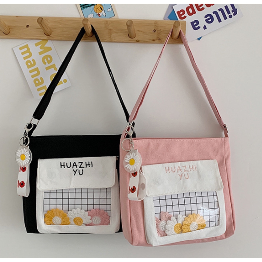 Túi vải đeo chéo nữ HVAZHI móc hoa cúc trong suốt BH 462 | BigBuy360 - bigbuy360.vn