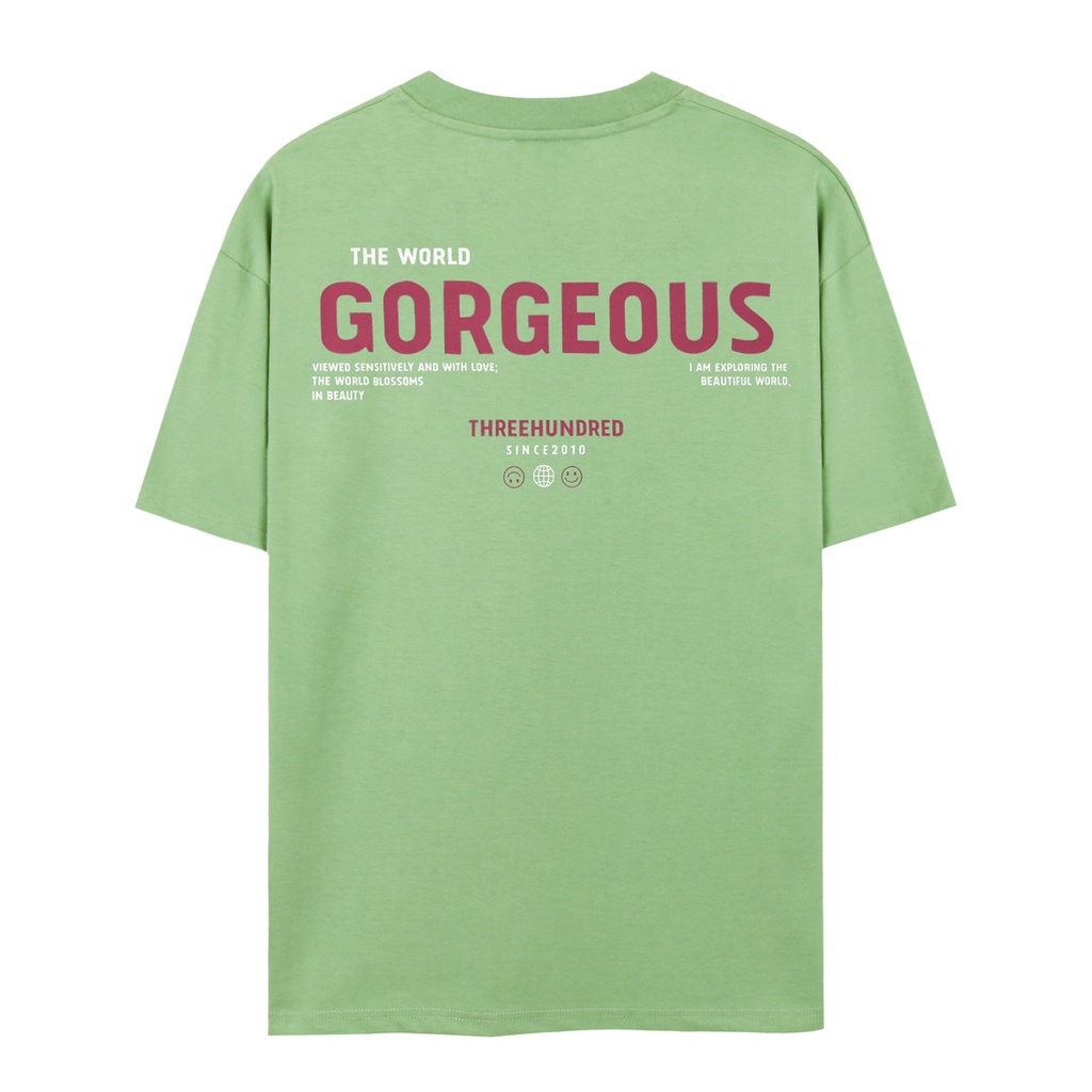 Áo Thun Xanh In Chữ The World Gorgeous Màu Đỏ Chất Liệu 100% Cotton Form Rộng Thoải Mái Unisex Nam Nữ