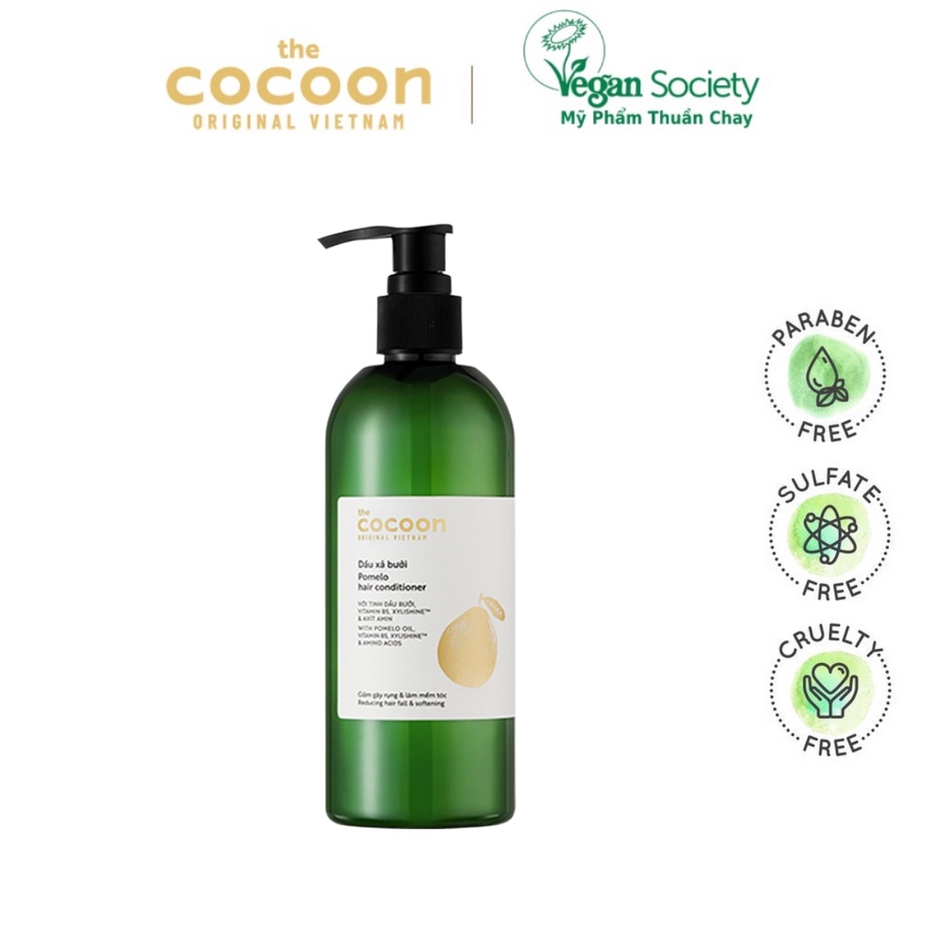 Dầu xả bưởi Pomelo Cocoon 310ml thuần chay giúp tóc mềm mượt - Vegan Society