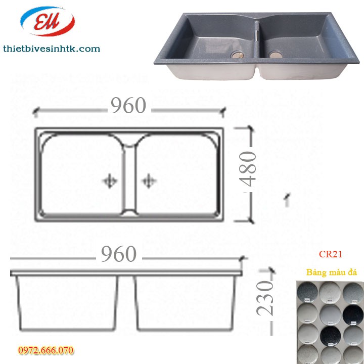 Chậu rửa chén bằng Đá nhân tạo CR15