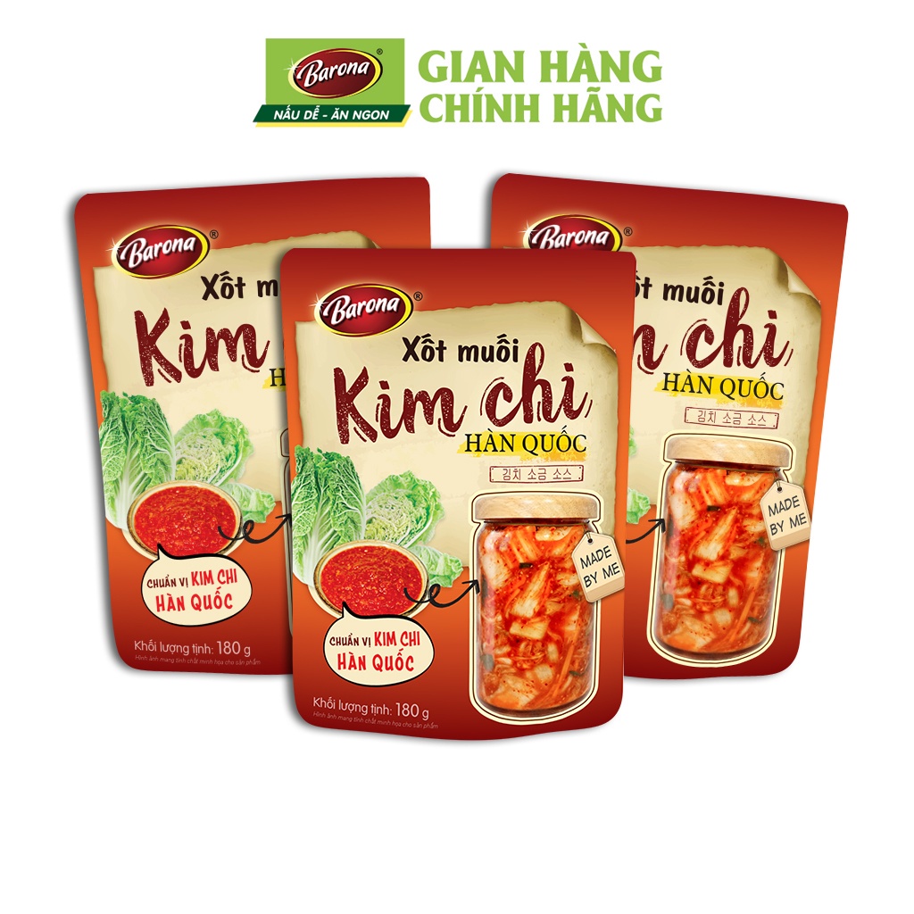 Combo 3 gói Xốt Muối Kim Chi Hàn Quốc Barona 180g tươi ngon chuẩn vị không cần nêm nếm