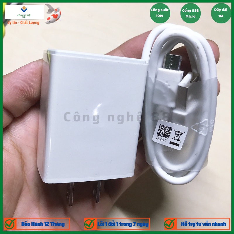 Bộ sạc nhanh 10W (5V/2A) chân dẹt màu trắng tặng kèm cáp sạc USB micro dùng cho samsung, sony, nokia, vivo, oppo, redmi.