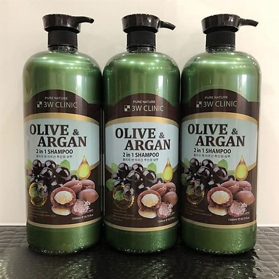 [Hàng Chuẩn Auth] Dầu gội đầu tinh chất Olive & Argan 2 trong 1 3W Clinic Hàn QUốc 1500ml.