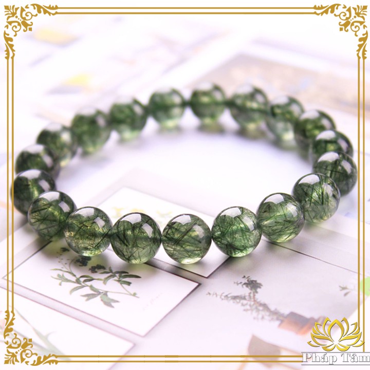 Vòng Tay Phong Thủy Đá Thach Anh Tóc Xanh Cao Cấp - Tâm Phong Thủy