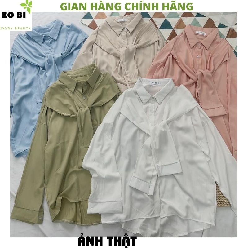 Áo Sơ Mi Nữ form rộng Lụa hàn Kiểu buộc nơ cổ đẹp dài tay ulzzang vintage hàn quốc cao cấp trơn -EOBI | BigBuy360 - bigbuy360.vn