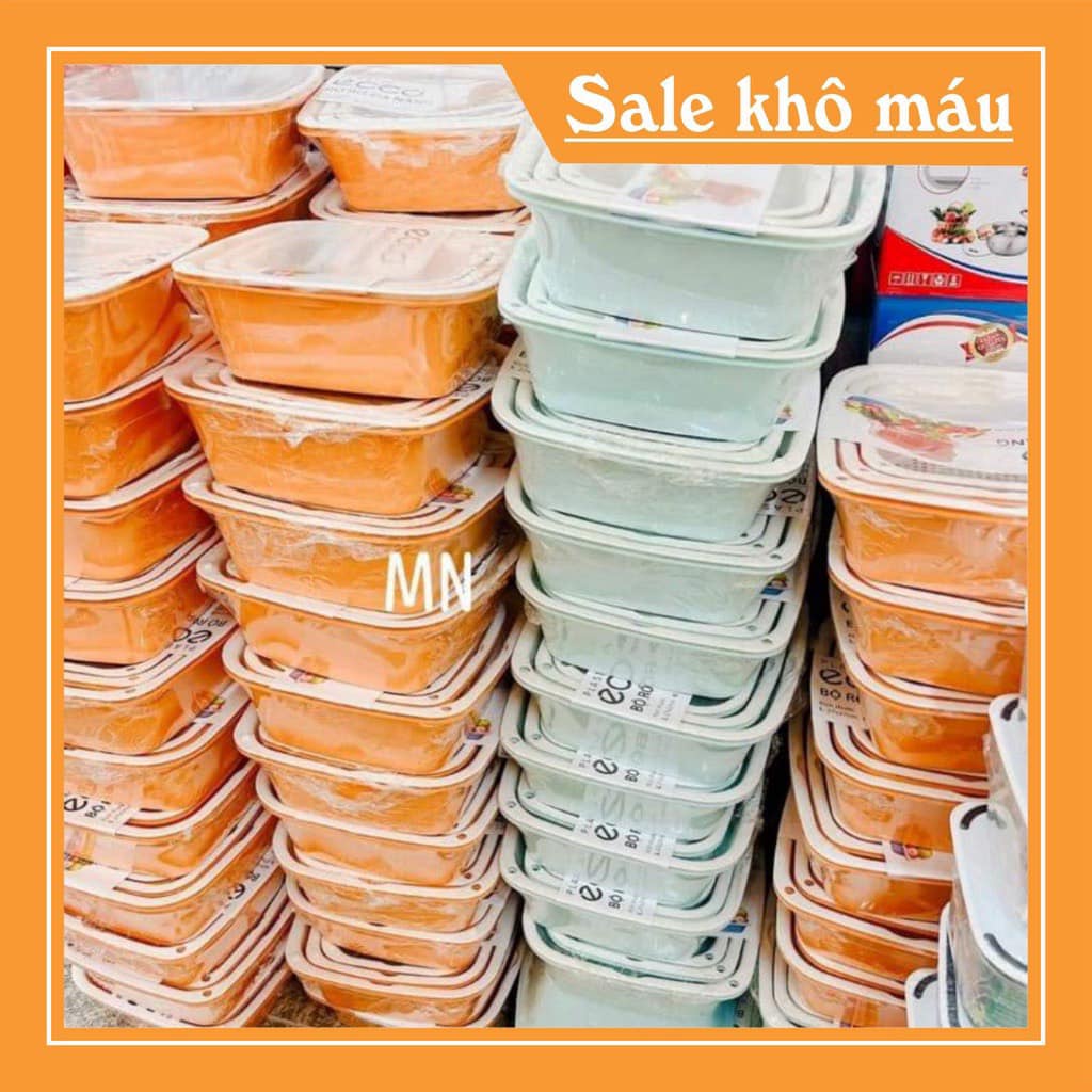 Bộ thau rổ nhựa vuông 6 món Ecoco BEHOME Bộ rổ nhựa Việt Nhật dày đẹp [Giao Màu Ngẫu Nhiên]