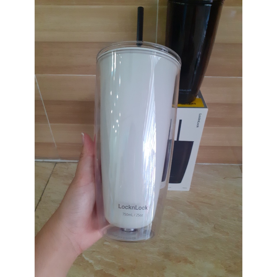 Ly nhựa 2 lớp Lock&Lock kèm ống hút 750ml Hàng quà tặng