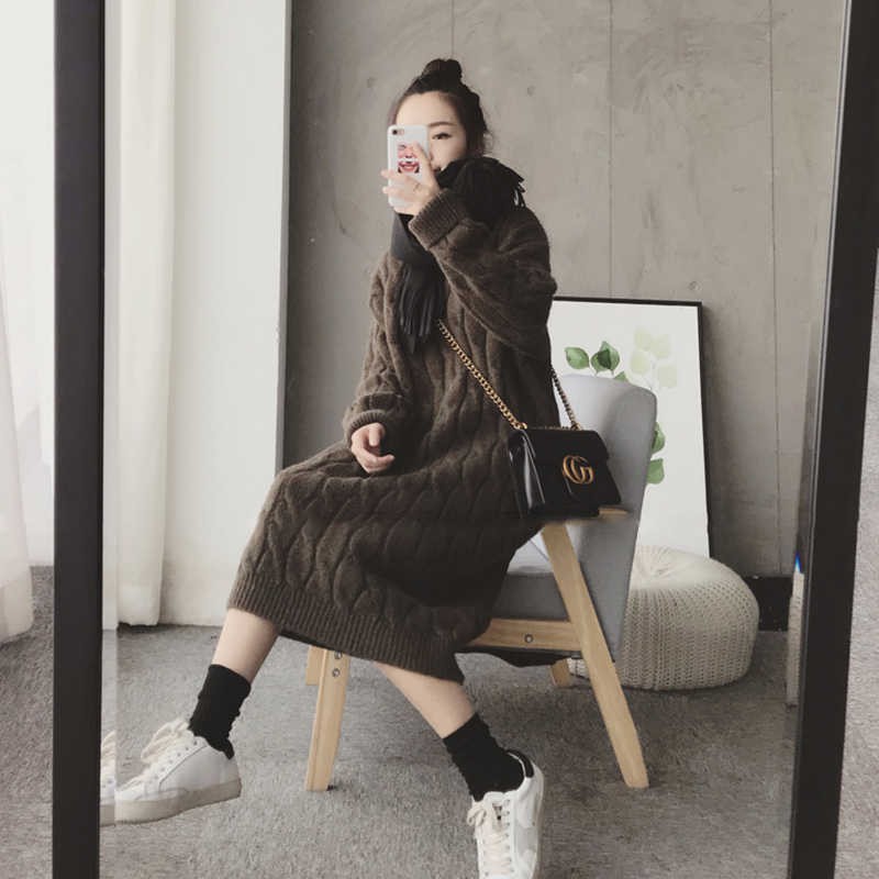 Sẵn Be-S(Len dày Đẹp)Ảnh thật 4 hình cuối-Váy len vặn thừng dáng dài Ulzzang