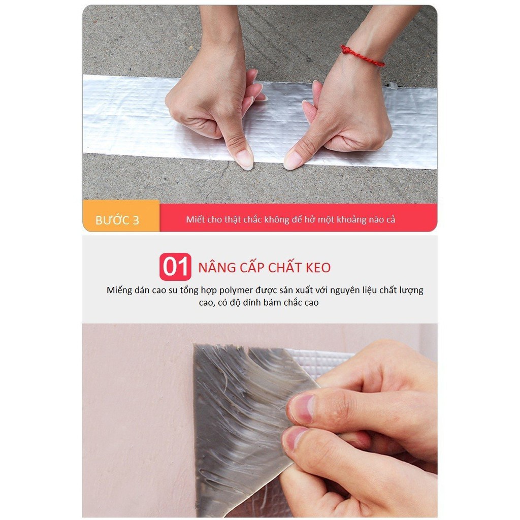 Băng Keo chống thấm đa năng cho tường, trần nhà, mái tôn, ống nước, bể nước, xô chậu, phao bơi, bể bơi