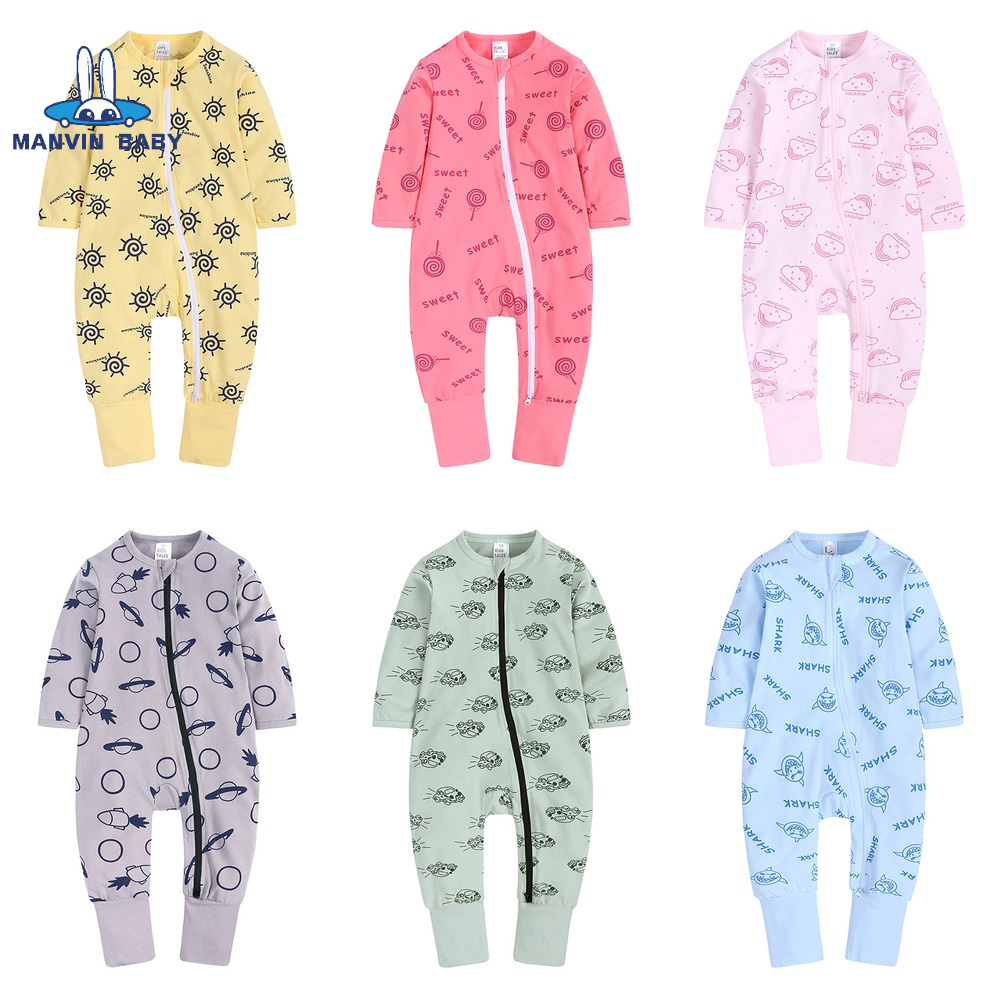 Bộ Áo Liền MANVIN BABY Quần Tay Dài In Họa Tiết Hoạt Hình Dễ Thương Cho Bé Sơ Sinh