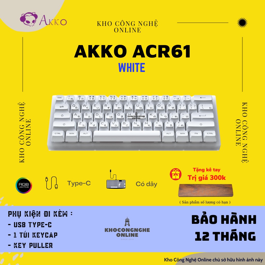 [Mã 33ELSALE hoàn 7% đơn 300K] Bàn phím cơ AKKO ACR61 white (Hotswap / RGB / AKKO CS sw Jelly Pink)