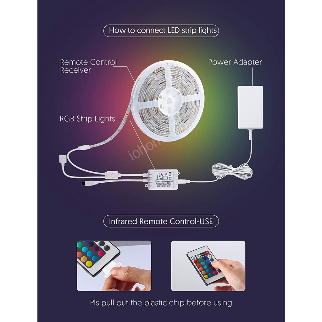 Cuộn LED dây RGB Tuya, dài 5m, đèn led 16 triệu màu, Đèn đổi màu tuya thông minh kết nối wifi, Led strip lights