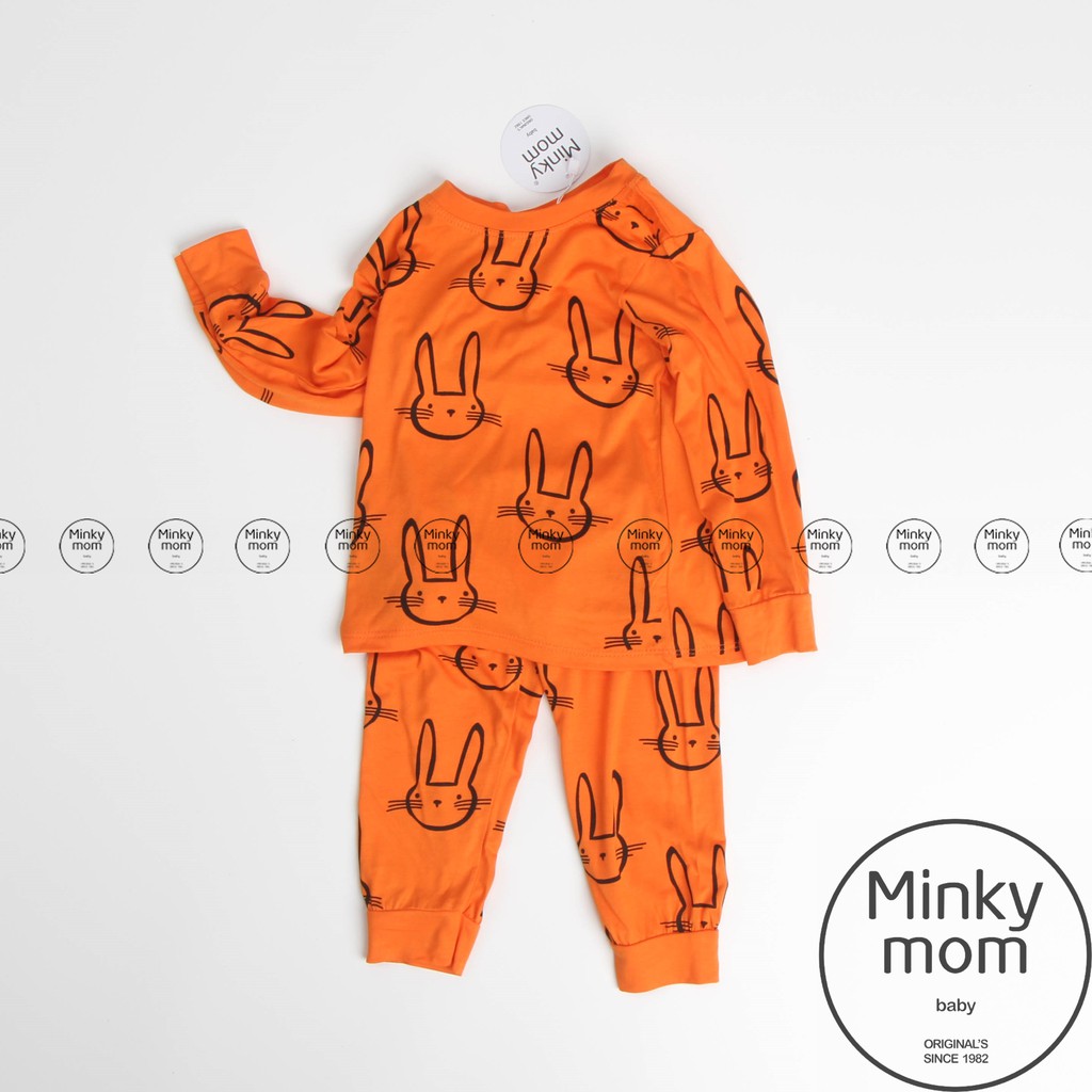 [SALE] Bộ Dài Tay Cho Bé Gái, Bé Trai Minky Mom Vải Thun Lạnh Họa Tiết Thỏ In Chìm, Quần Áo Thu Đông Cho Bé MKMTD2105