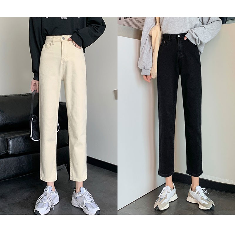 ⚡ HÀNG ĐẸP⚡ Quần jean đen trắng nữ ống đứng cạp cao
