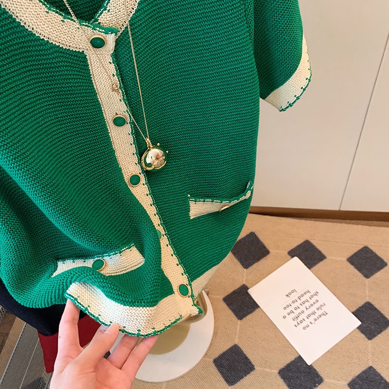 Áo Cardigan Tay Ngắn Màu Xanh Lá Thiết Kế Thanh Lịch Cho Nữ  tao bao