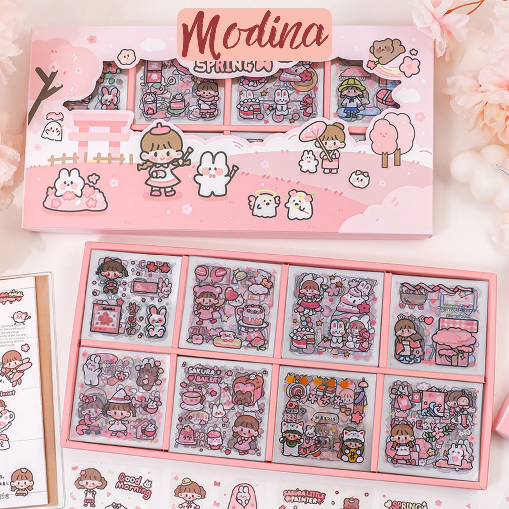Set 100, 200 tấm sticker cute, nhãn dán hoạt hình dễ thương
