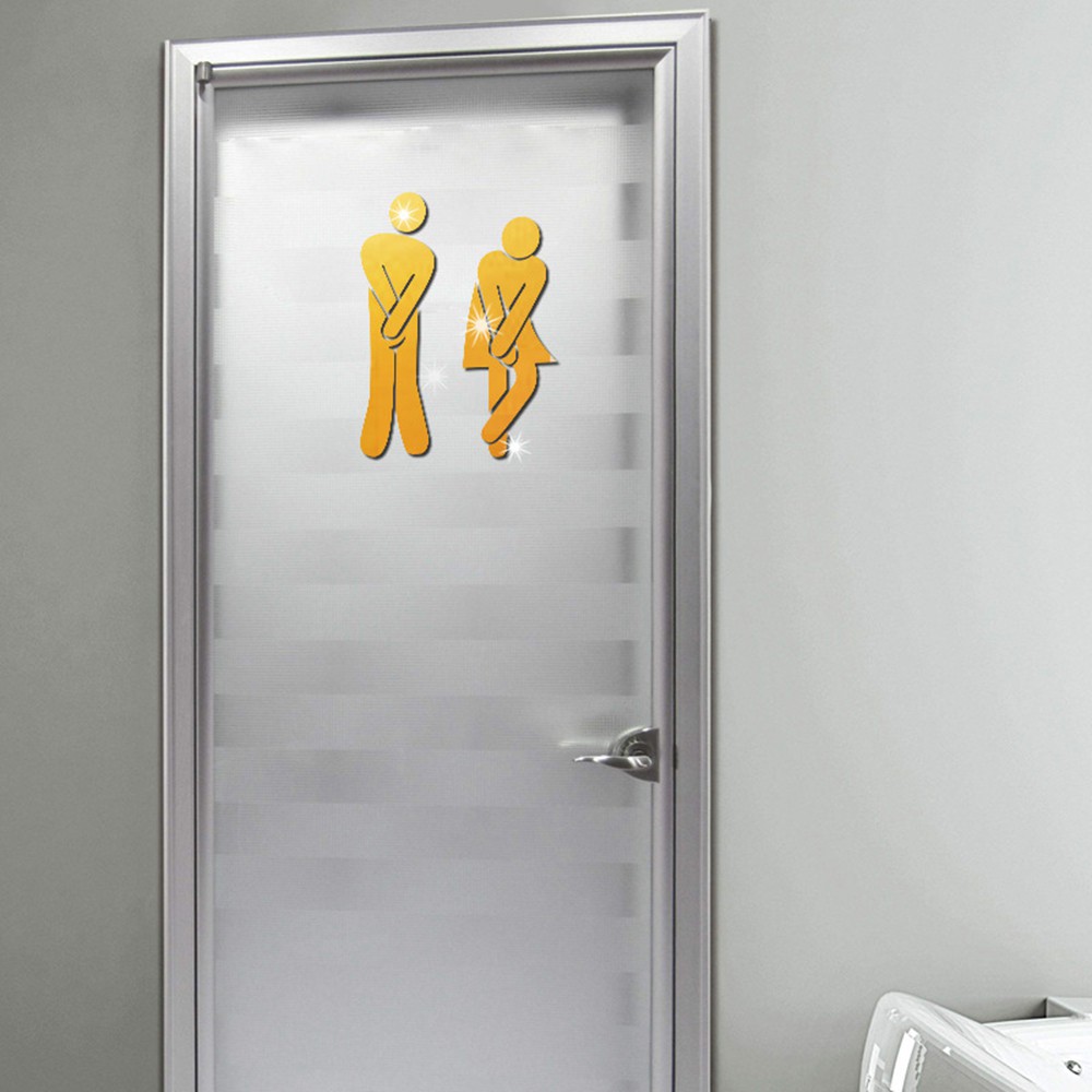 Bộ 2 decal trang trí cửa toilet bằng nhựa vinyl tráng gương hình nam và nữ