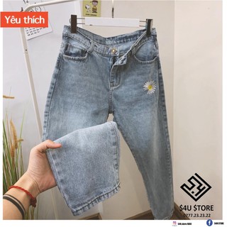 😈Được Kiểm Hàng Trước💖Quần baggy jean thêu hoa cúc😈HÀNG SIÊU CẤP😈