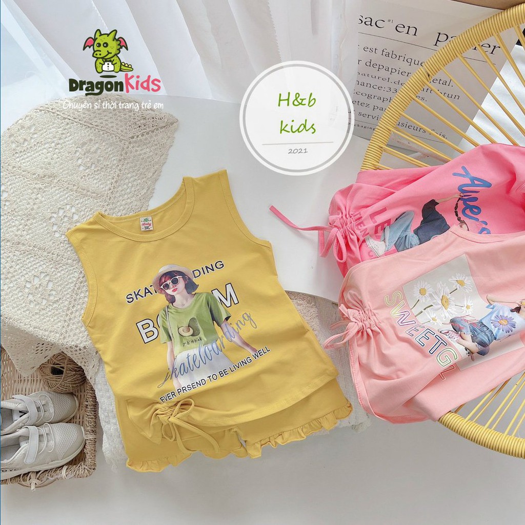 Đồ bộ bé gái dây rút thắt nơ chất cotton Quảng Châu siêu đẹp DragonKids