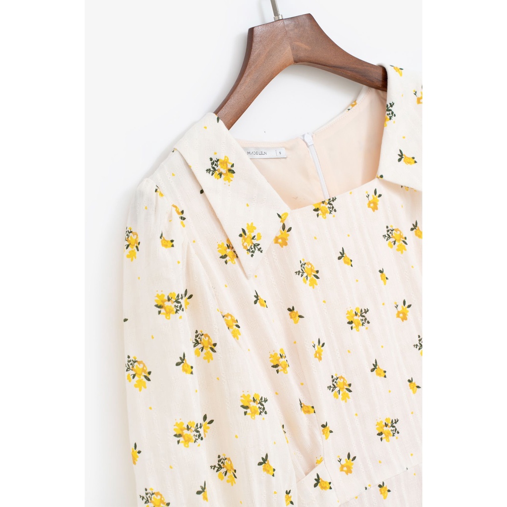 Váy cổ vuông floral hoa vàng mùa thu MADELEN