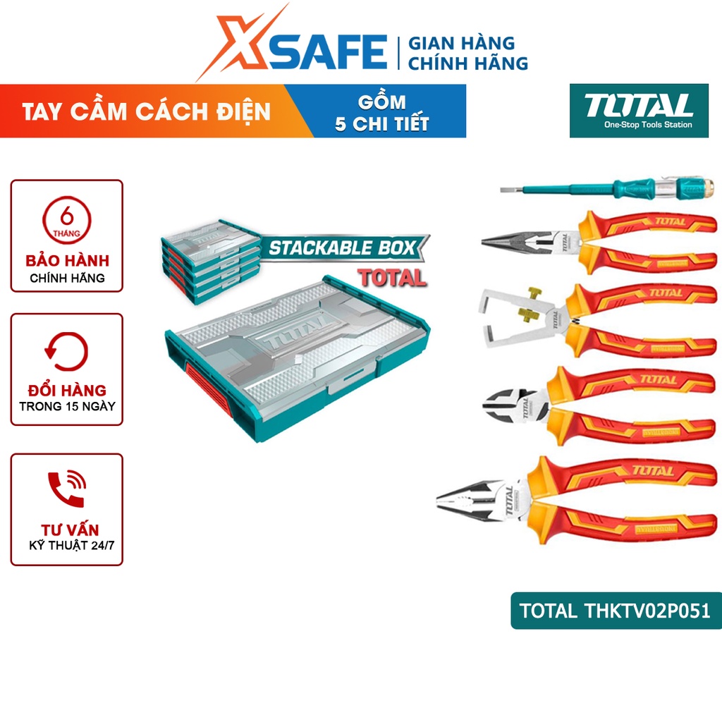 Bộ 5 công cụ cầm tay cách điện TOTAL THKTV02P051 Đồ nghề gia dụng cách điện hộp đựng chắc chắn, cứng cáp, tránh thất lạc