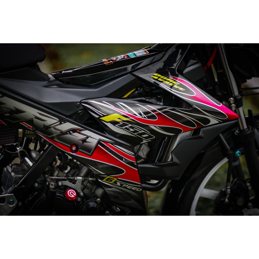 Tem Rời Dán Xe Satria Fi - Raider Fi Mẫu Lửa Đỏ Hồng Đen Chữ Satria F150 Cực Đẹp, Hàng 3 Lớp Chất Lượng Cao
