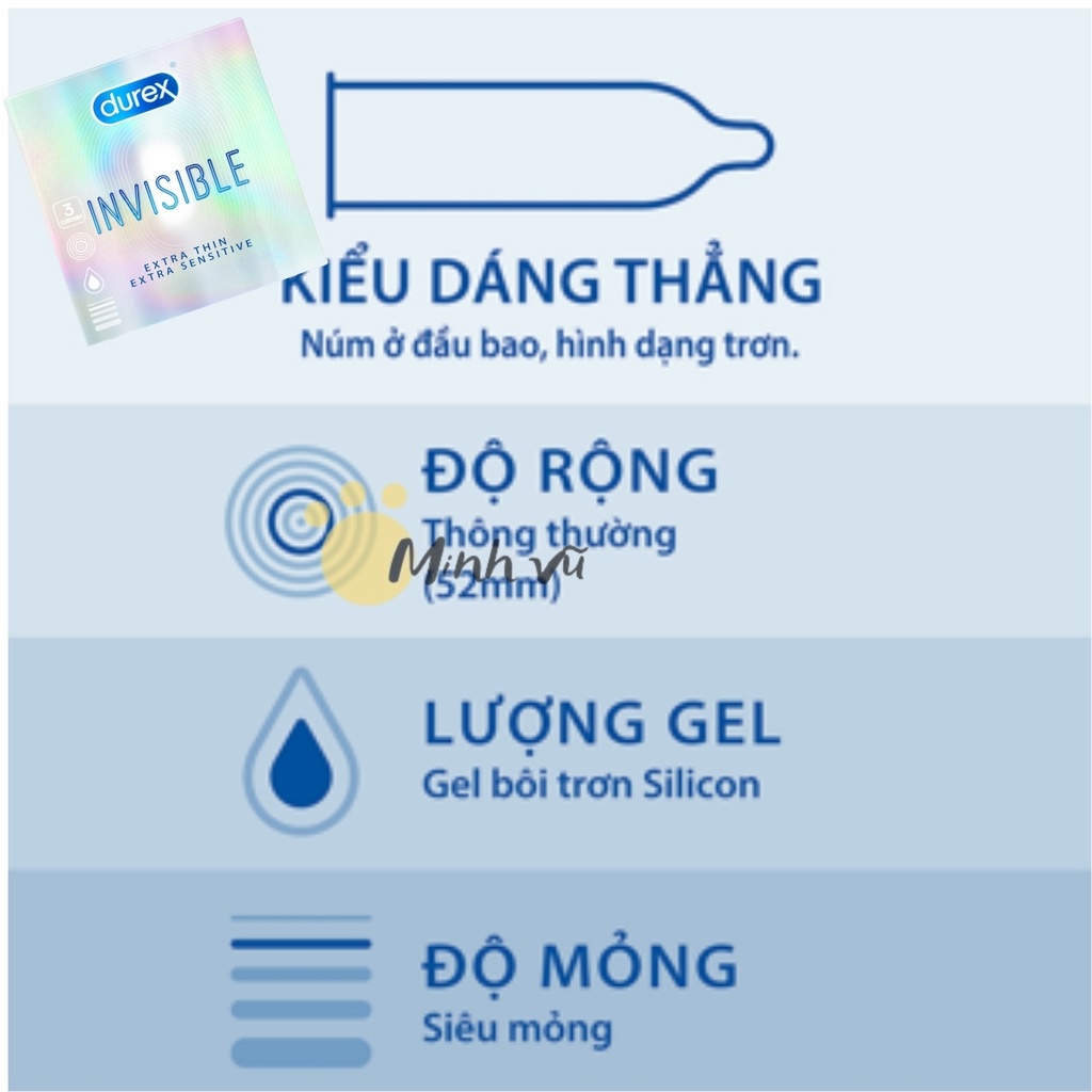 [ Có video ảnh thật ] Hộp durex invisible 3 chiếc bcs siêu mỏng tàng hình