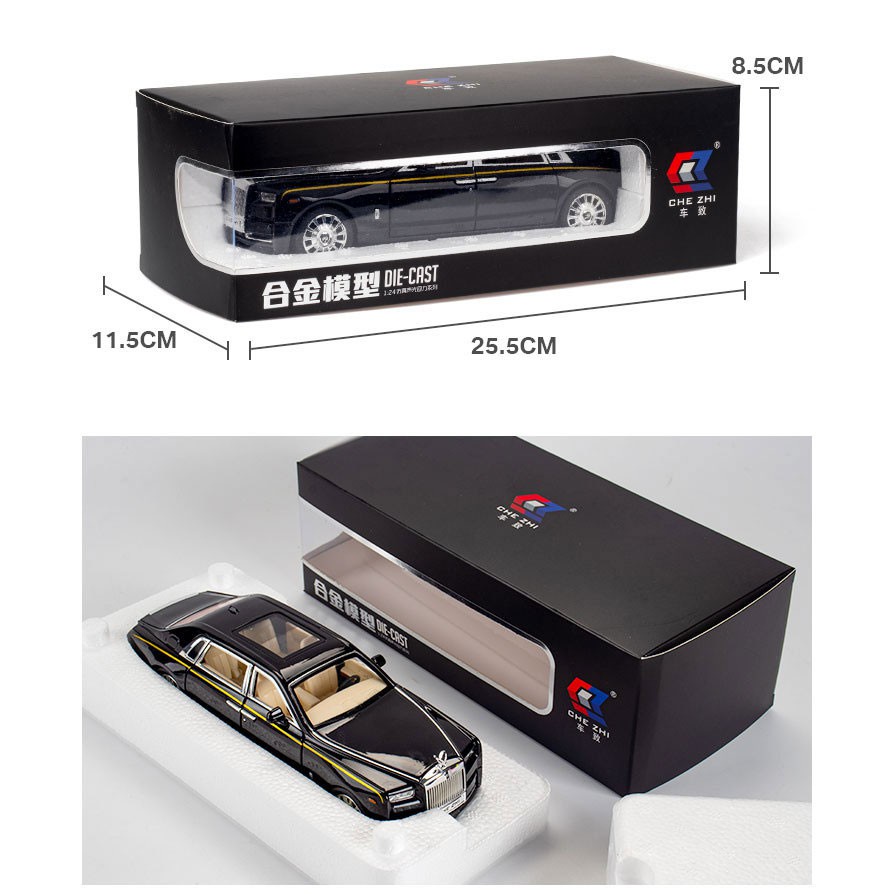 MÔ HÌNH XE Ô TÔ Rolls Royce Phantom VIII tỉ lệ 1:24 Chezhi đúc kim loại, có đèn xe, âm thanh, nắp capo và cốp sau