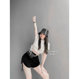 sét áo croptop rút dây 2 bên + quần rút dây đùi