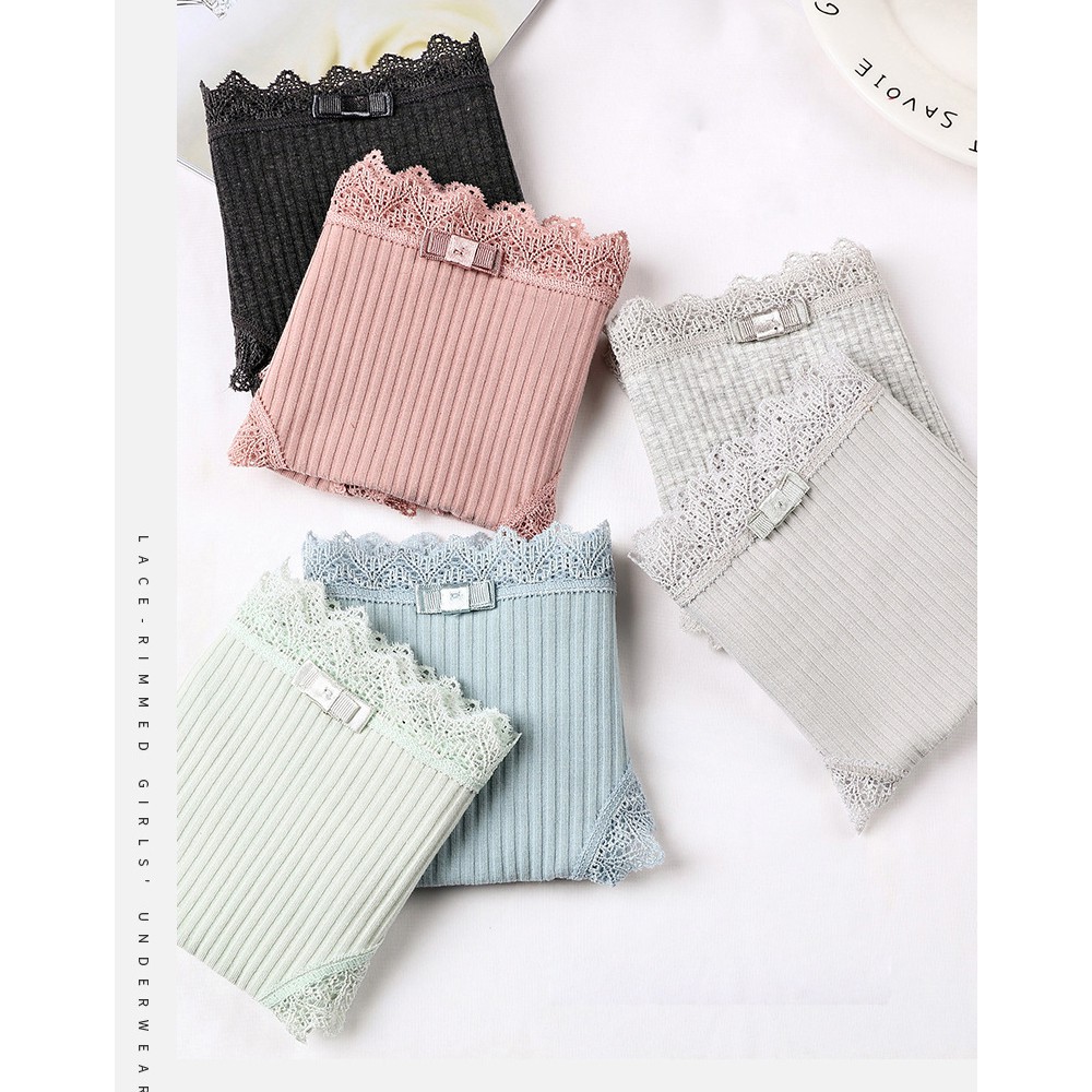 Quần lót nữ, quần cotton tăm viền ren nơ nâng mông kháng khuẩn MS563 | BigBuy360 - bigbuy360.vn