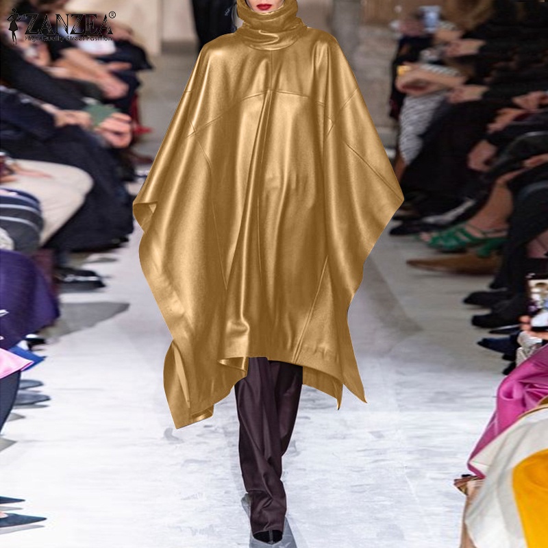 Áo poncho ZANZEA màu trơn dáng rộng cổ lọ không tay phong cách vintage thời trang cho nữ | BigBuy360 - bigbuy360.vn