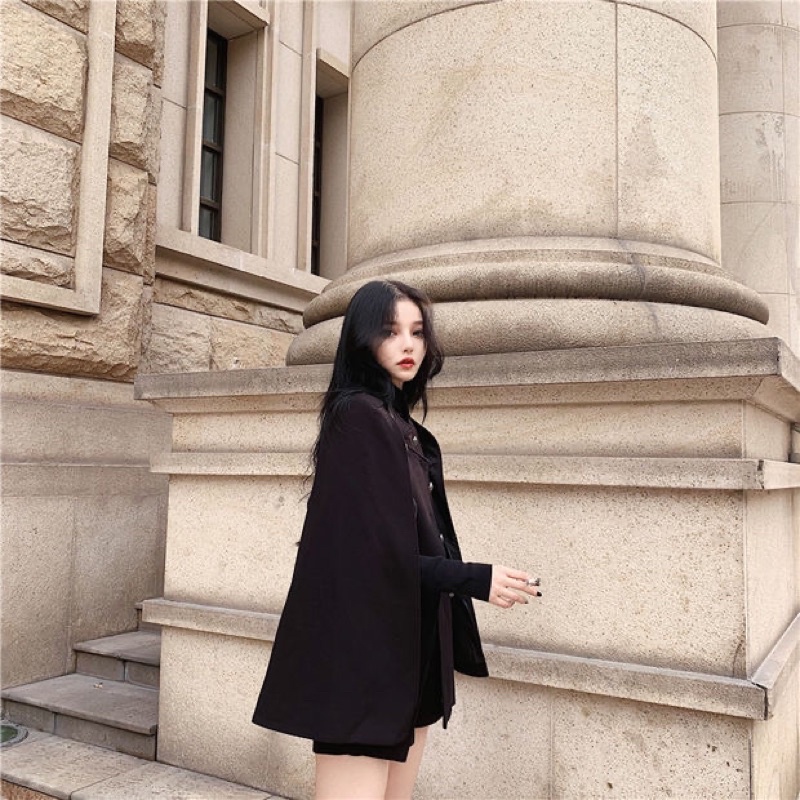 Áo khoác dạ cape cho nữ đính khuy sang chảnh hàng cao cấp