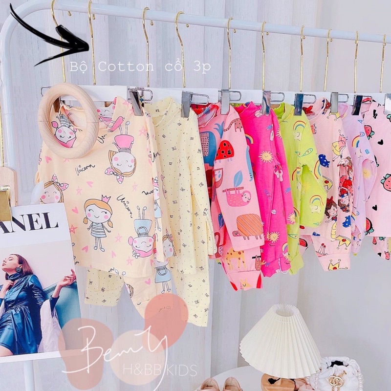 SIZE 7-13kg: Bộ cotton cổ 3 phân cực đep ngày mùa thu se lạnh cho bé gái - BCC3PN