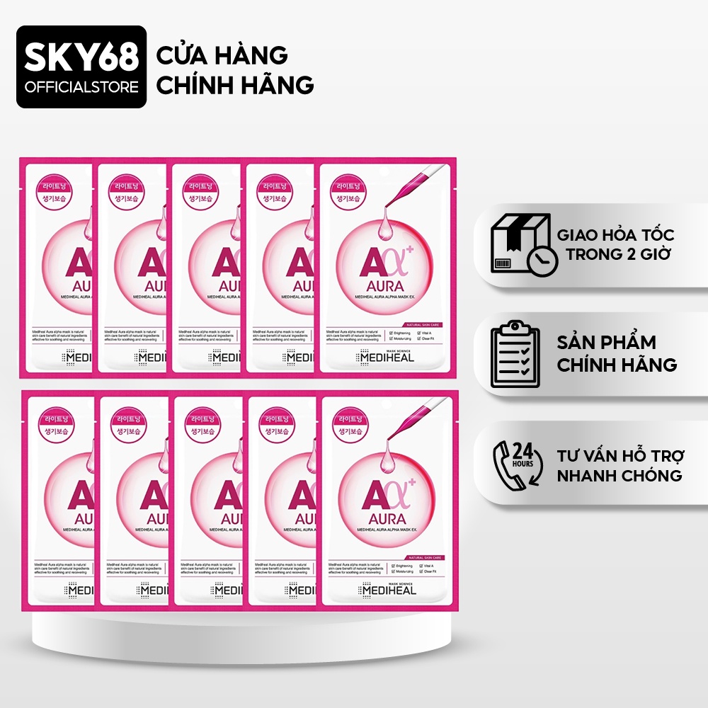 Combo 10 Mặt Nạ Giúp Cấp Ẩm, Mờ Thâm Sạm Mediheal Aura Alpha Mask Ex 23ml x 10