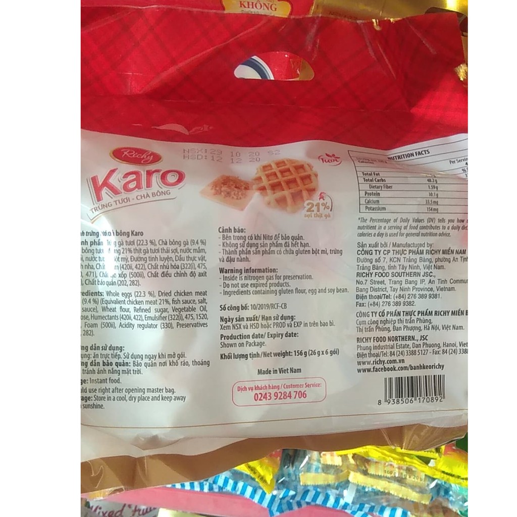 Bánh trứng tươi chà bông Karo Richy túi 6 gói 156g (26g x 6 gói)