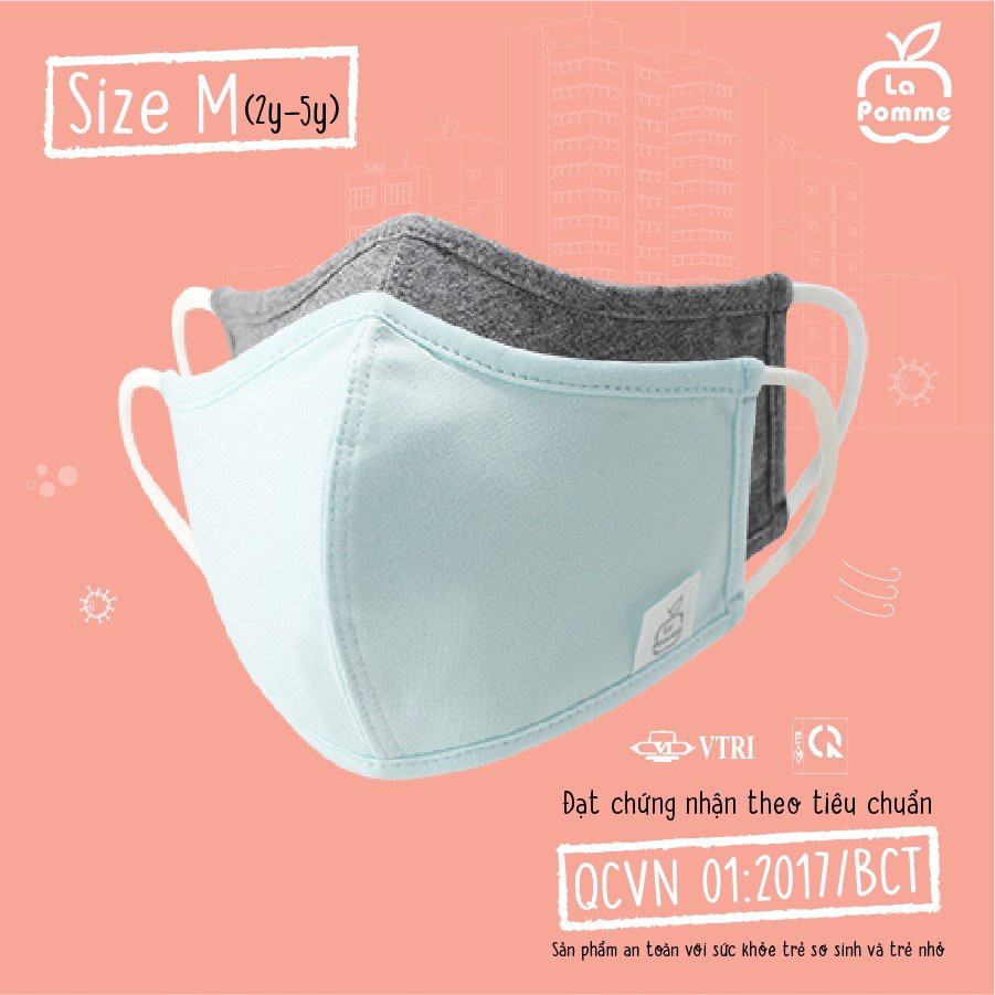 Set 2 chiếc khẩu trang La Pomme sợi tre cao cấp mềm mịn thấm hút tốt 4 lớp cho bé trai bé gái 2-5Y | BigBuy360 - bigbuy360.vn