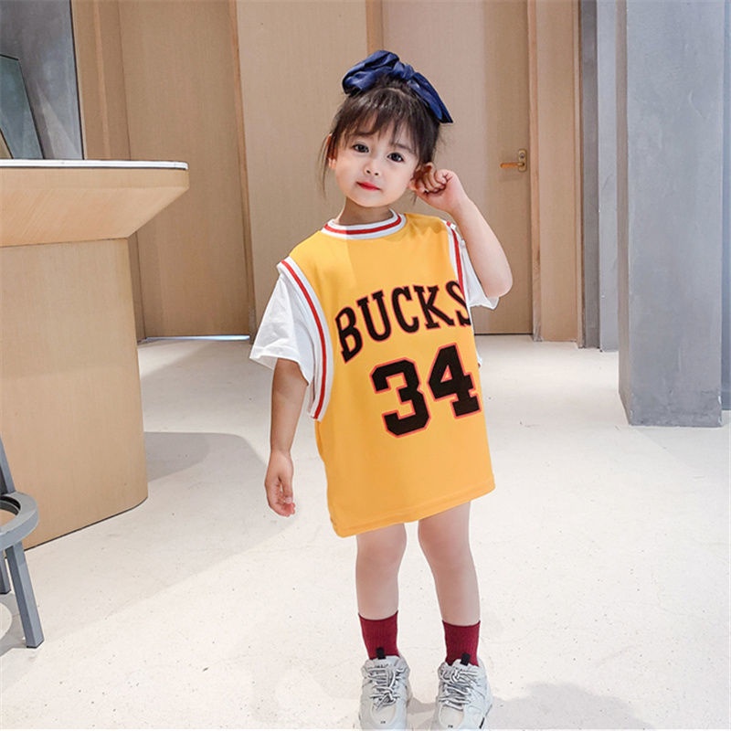 Đầm thun tay ngắn phong cách thể thao thời trang dành cho bé gái