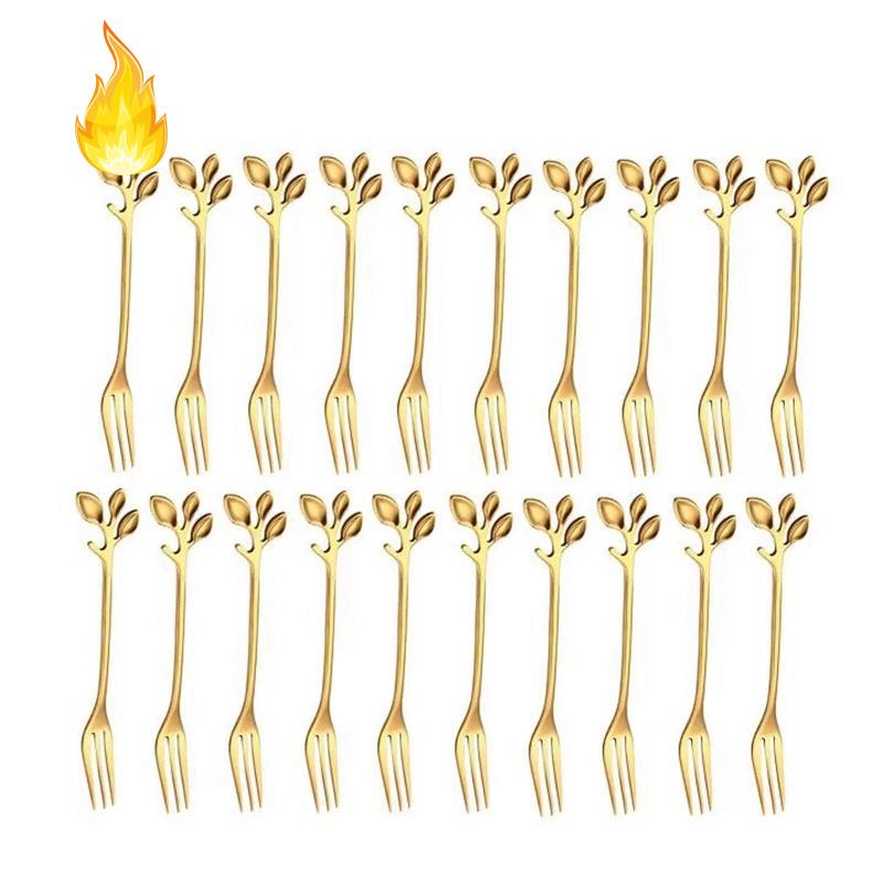 Set 20 Nĩa Ăn Trái Cây Hình Chiếc Lá Bằng Thép Không Gỉ