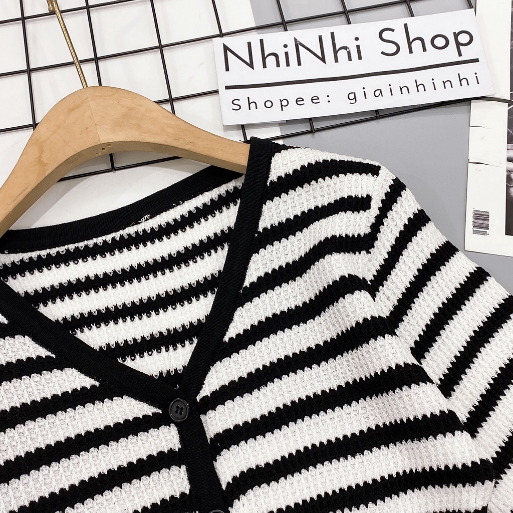 Áo len kẻ tay lỡ cổ viền, Áo kiểu dáng coptop cài cúc AL1301 - NhiNhi Shop