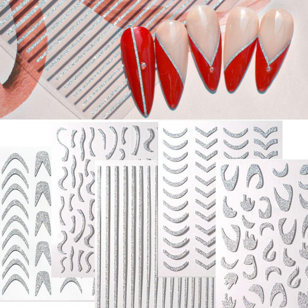 Miếng Dán Trang Trí Móng Tay Họa Tiết Kẻ Sọc / Hình Học 3D Sáng Tạo